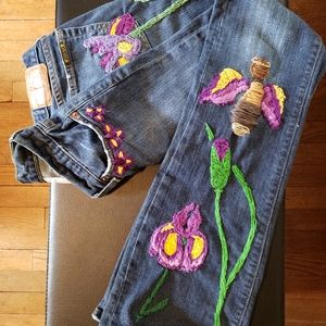Quarintine jeans custom hand embroidery